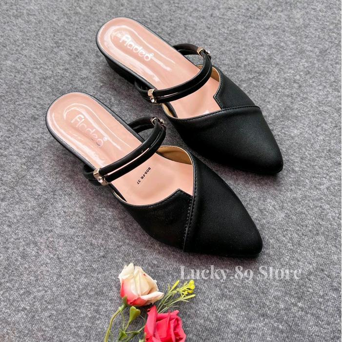 Promo Ramadhan FLADEO Sandal Selop Wanita Heels 3cm HL Shoes Pesta Kondangan Mewah - Cream, 36