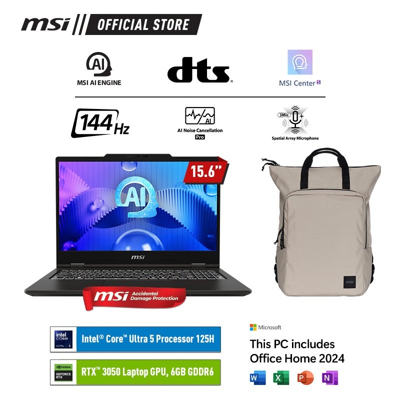 MSI VenturePro 15 AI A1UDXG Ultra 5 125H 512GB SSD 16GB  RTX 3050 6GB  15.6" FHD Win 11 Home + OHS