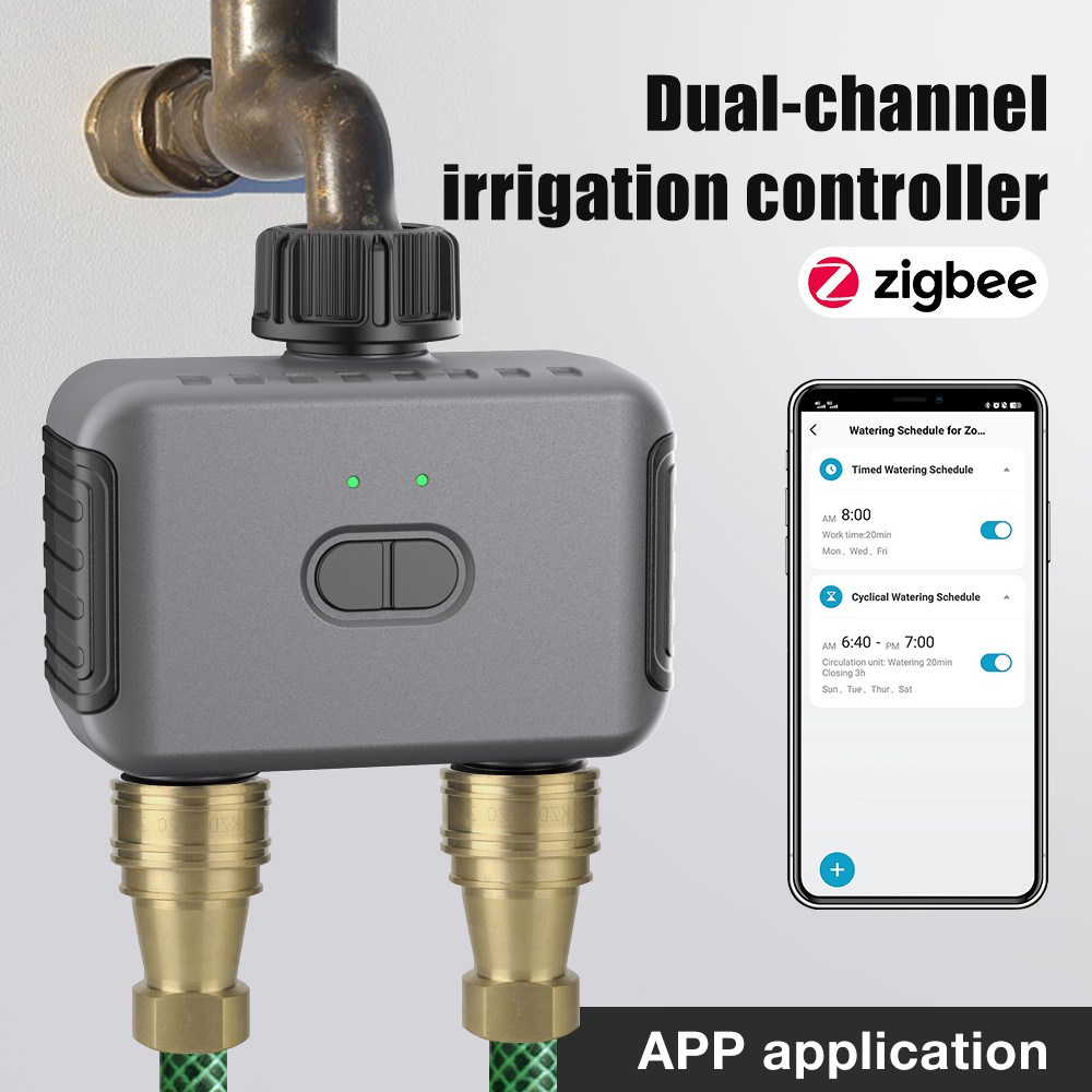 Tuya Smart Zigbee Dualchannel Irrigation Controller Watering Timer Sprinkler Drip Irrigation System 