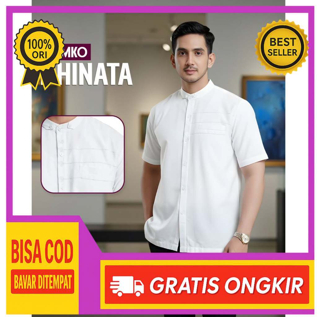 Rabbani ori - Kemko Dhinata | Kemeja Koko Dhinata | Koko Dewasa| Koko Lengan pendek Putih | Koko Put