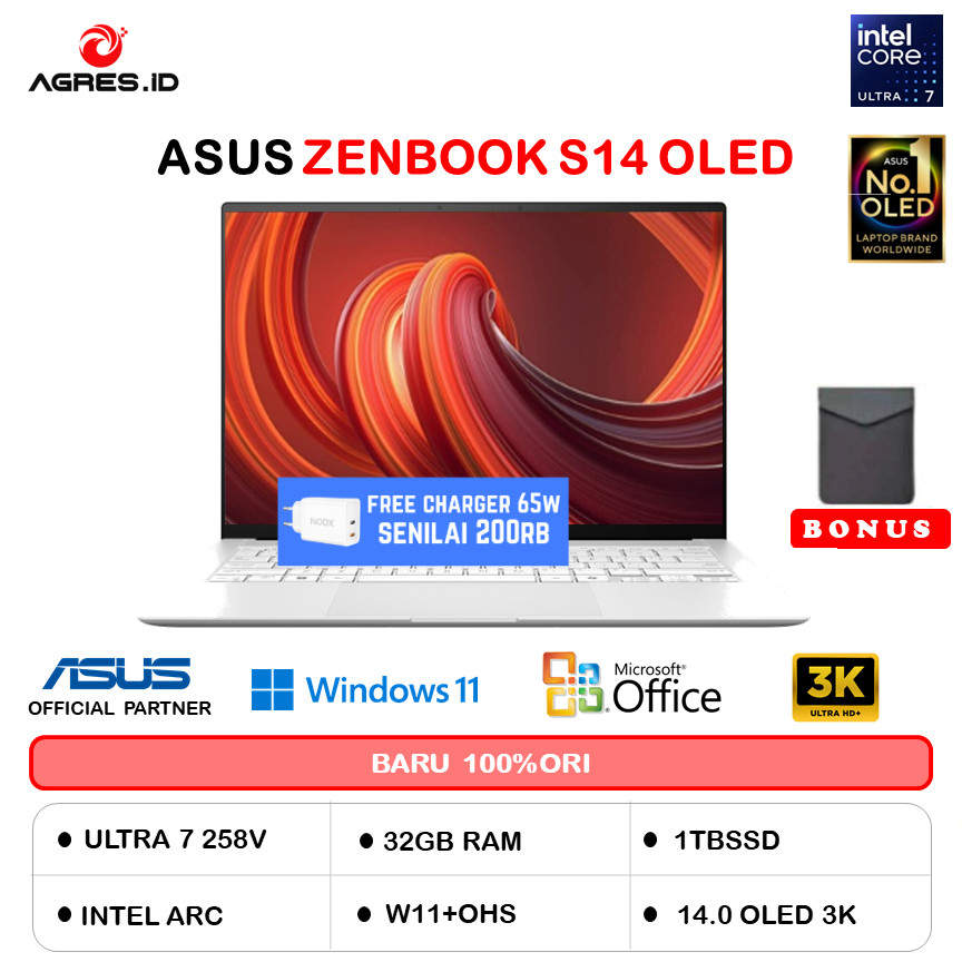 ASUS ZENBOOK S14 OLED 3K TOUCH UX5406SA ULTRA 7 258V 32GB 1TB W11+OHS 14.0 3K 120HZ SLV -OLEDS7312TM