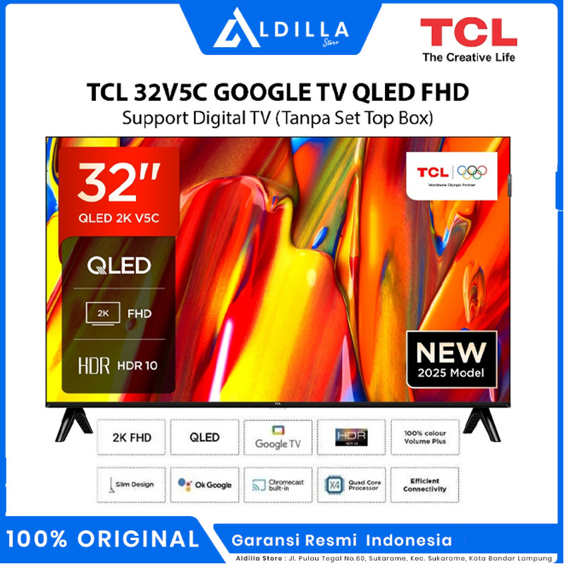 TCL 32 INCH GOOGLE TV TCL 32V5C - FHD - QLED - HDR 10 - Dolby Audio - Bezel-less (Model : 32V5C)