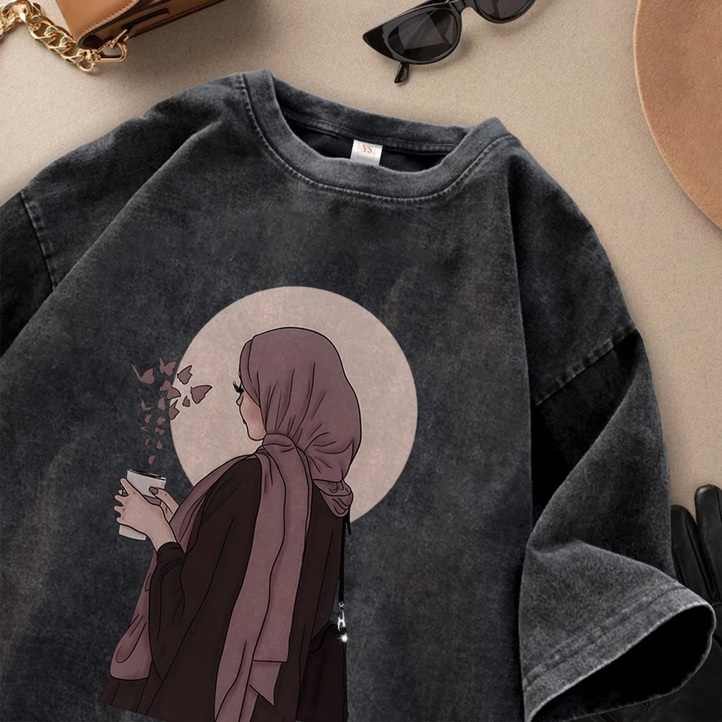 YS Buyer | COD Lengan Pendek Kaos Black Washed Oversize Unisex | Karakter Trendly Wanita Hijabers | 