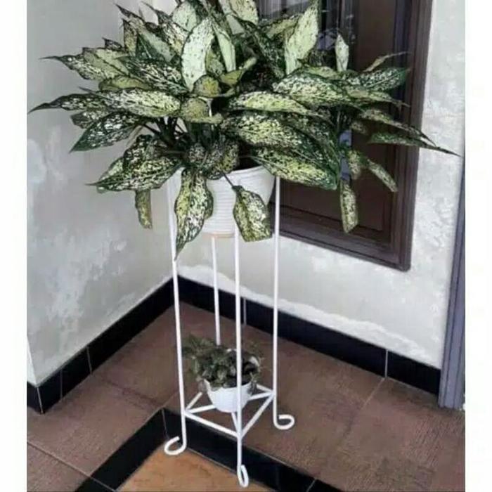 POT BESI BUNGA/STANDING POT MURAH TINGGI 60CM D 18CM/STANDING POT BESI/RAK BUNGA MURAH - Putih, TING