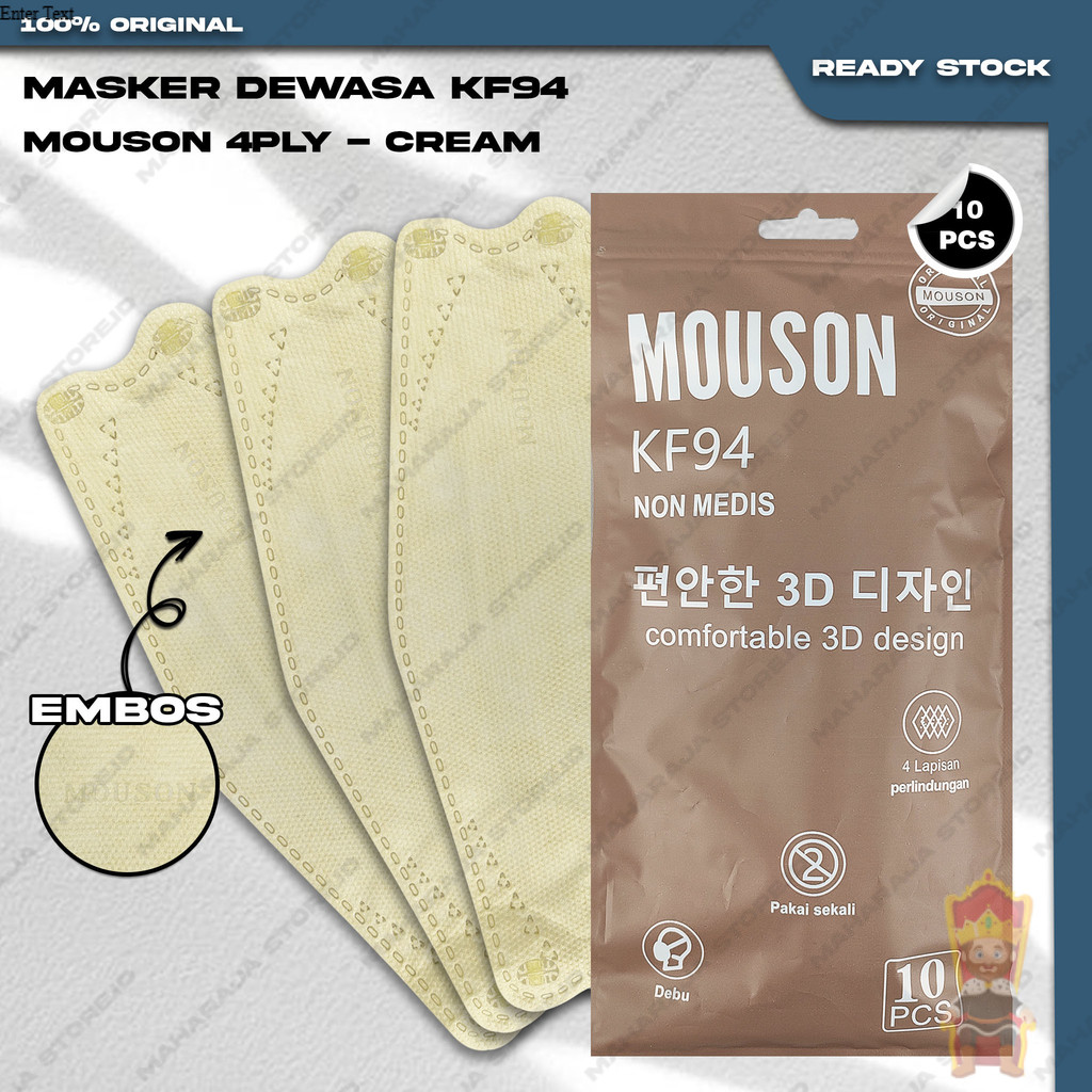 Masker KF94 MOUSON 4Ply Isi 10Pcs Cream Coklat Muda KF 94 4 Ply Earloop Surgical Mask