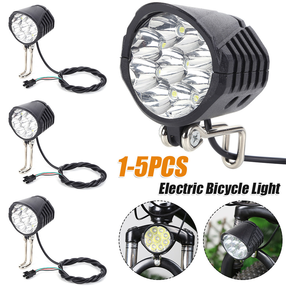 1-5PCS Lampu Klakson Sepeda Listrik 48V 9 LED Lampu Depan 12W Tahan Air 2 in 1 Klakson dan Saklar La