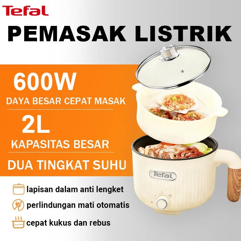 [Mendukung COD]Panci Listrik  2 LPanci Listrik Multifungsi,Kukusan Stainless Panci Hemat Listrik ,Co