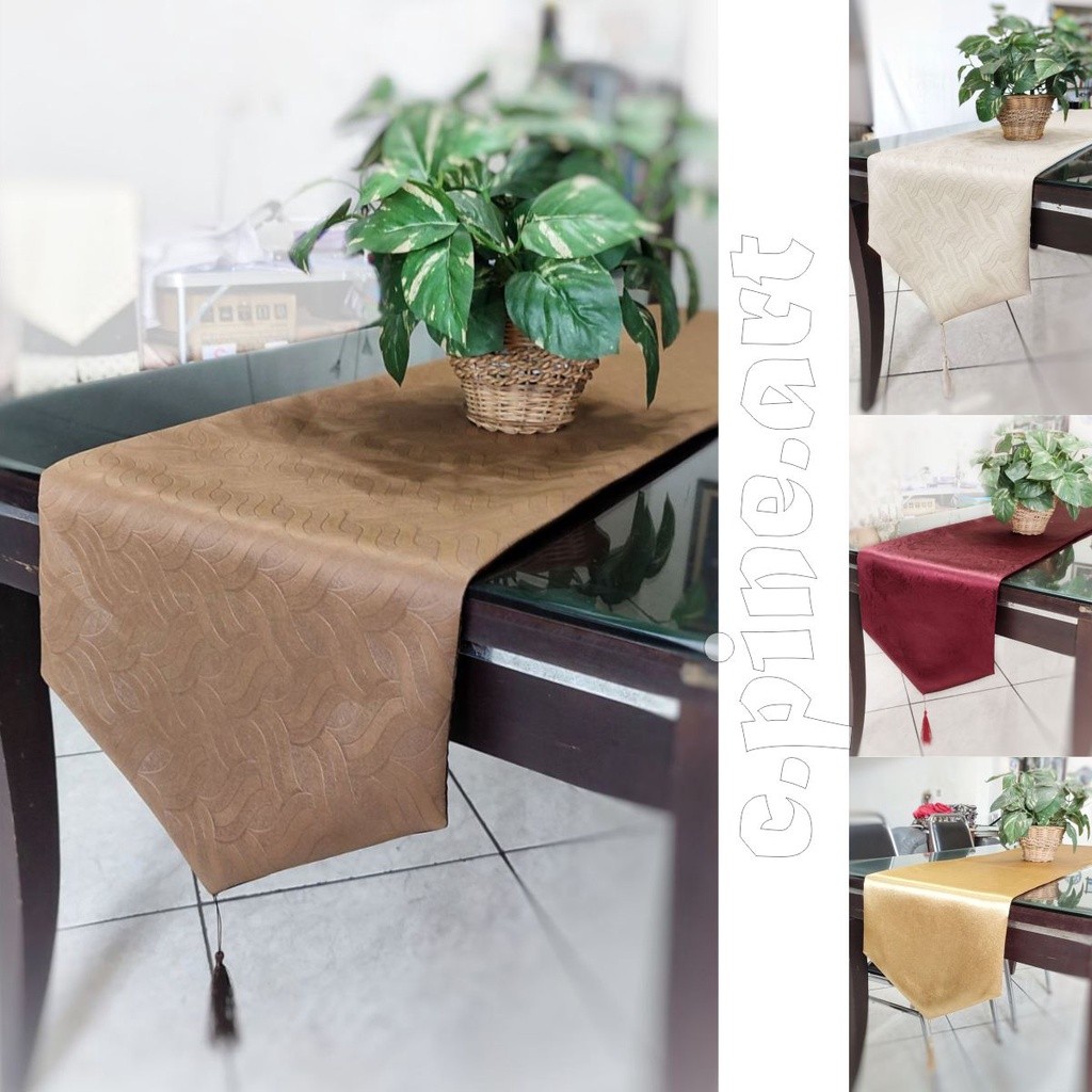 Ayumi Shop - Taplak meja makan 6 kursi / 8 kursi / table runner 6 - 8 kursi bahan kain polos emboss