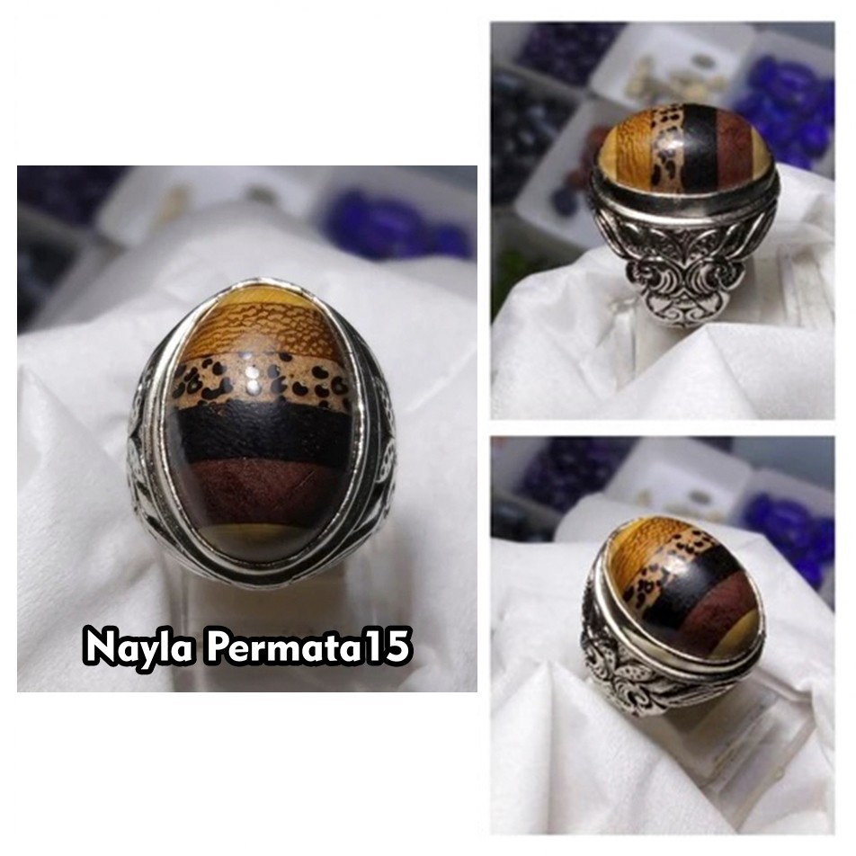 Cincin akik kayu kombinasi liwung,stigi,asem,kelor emas,agatis