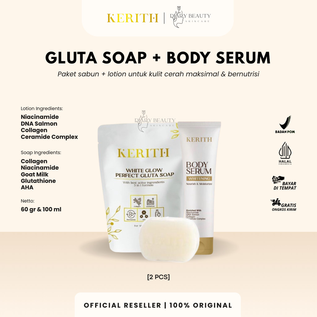 [DIARY BEAUTY] PAKET KERITH WHITE GLOW PERFECT GLUTA SOAP 50gr & BODY SERUM WHITENING 100ml