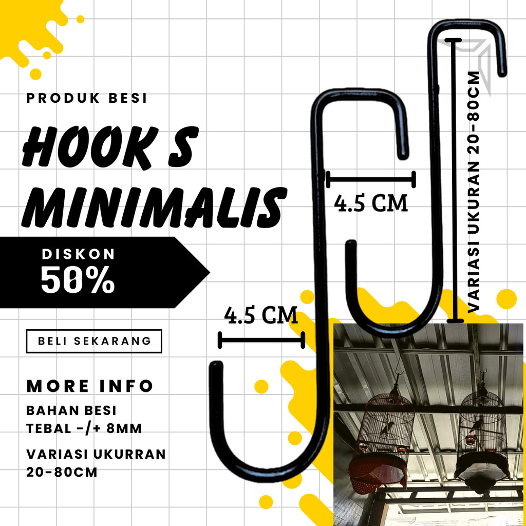 besi S,cantolan besi S/gantungan kandang burung/gantungan pot bunga