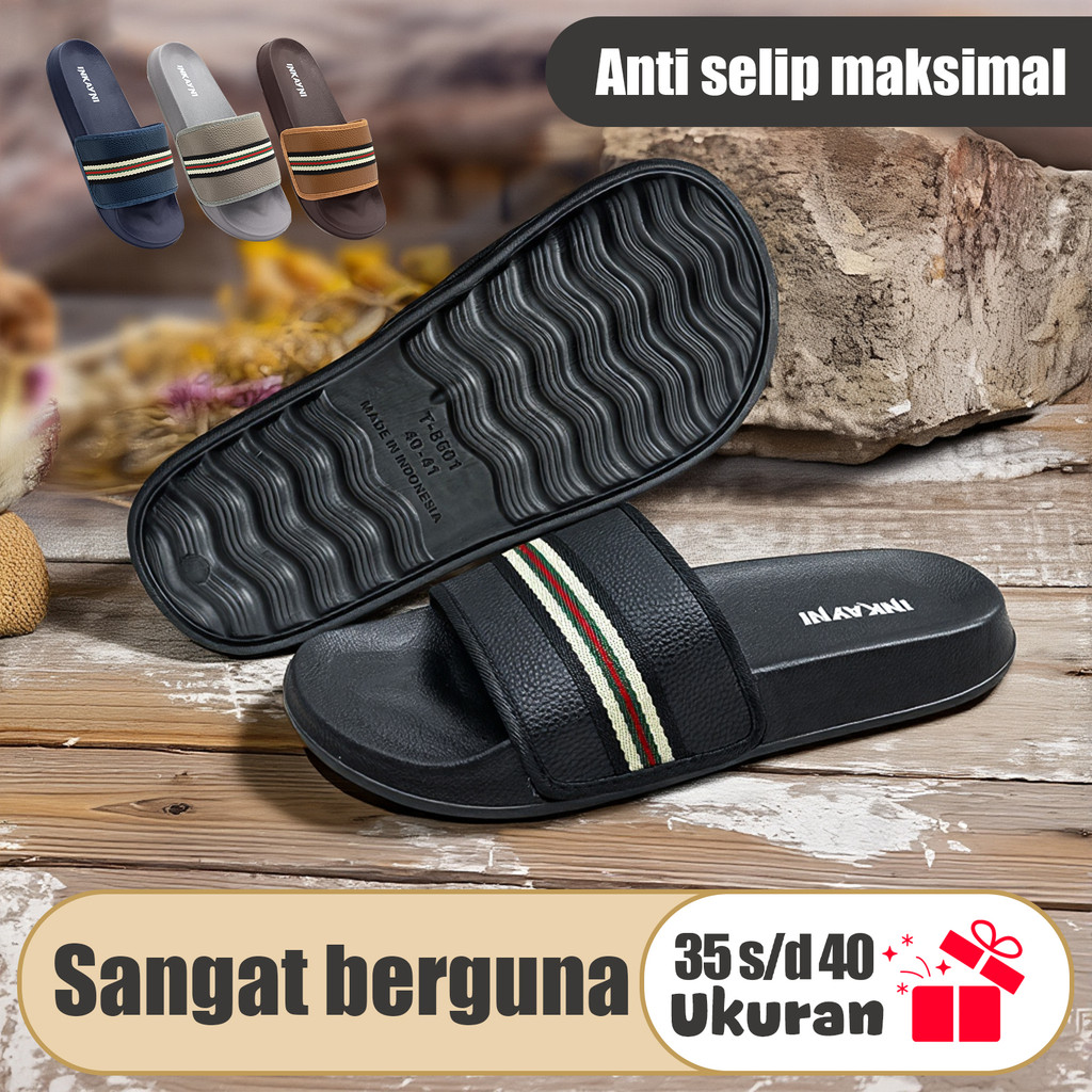 Sandal Pria Slop Karet Ori Terbaru Sandal Pria Karet Empuk Anti Slip Sandal Slip on Pria Size40-45 C
