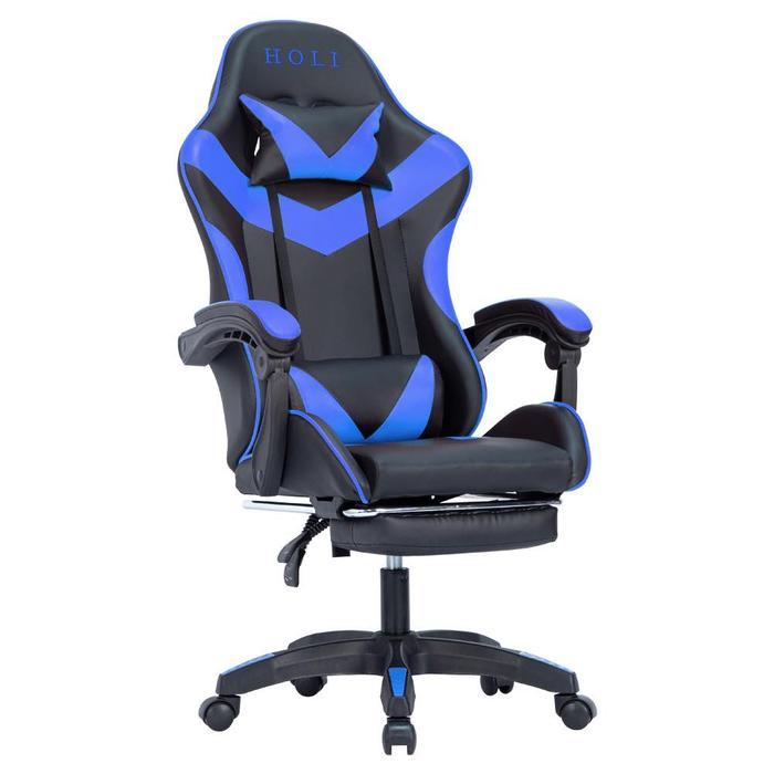 HOLI Kursi Gaming Chair Computer Bangku Gaming Game Murah HL-502 - BIRU Footrest