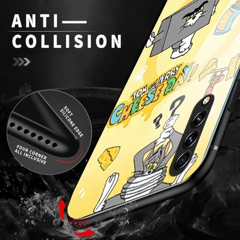Kaca Glass Case For Samsung A54 5G A50 A50s A51 4G A52 A52s A53 A7 2018 Soft Imut Tom And Jerry Sili