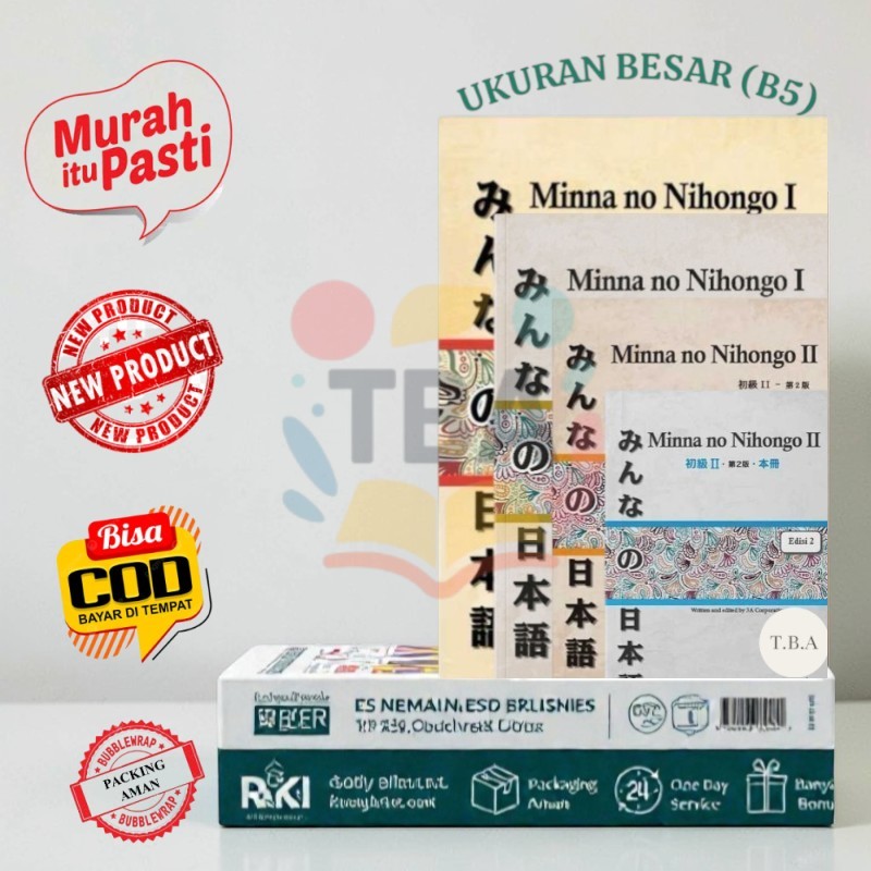 T.B.A. (Ukuran besar) Paket Minna no nihongo 1 dan 2 versi jepang dan terjemahannya (4 buku)