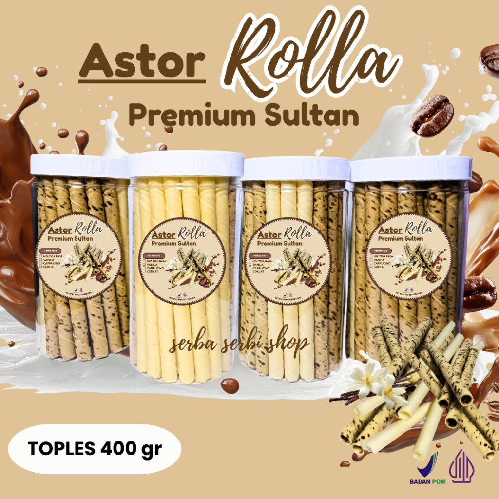 ASTOR ROOLA Premium Sultan isi berlimpah murah/Chocolate Vanilla Cappucino Kemasan Ekonomis Toples 4