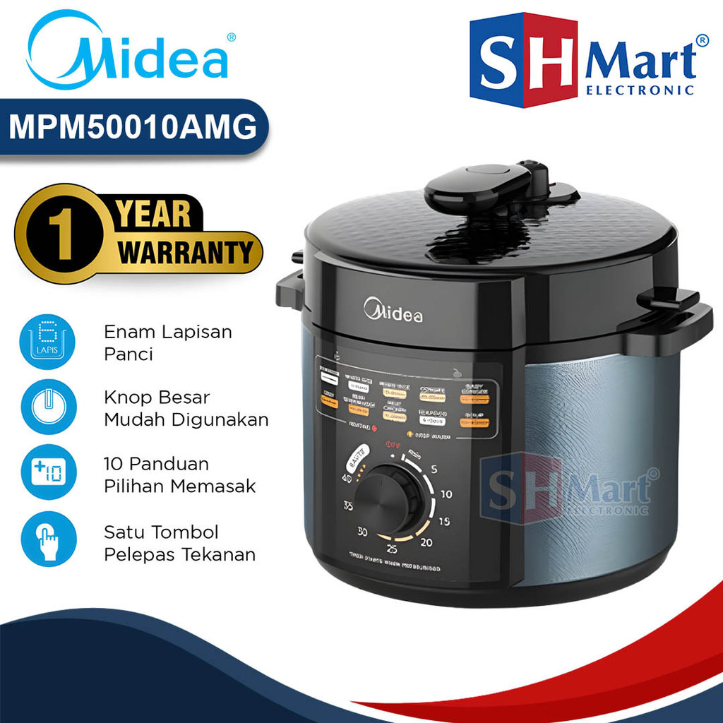 Midea Pressure Cooker MPM50010AMG 5 Liter / Midea Electrical Pressure Cooker Garansi Resmi(MEDAN)