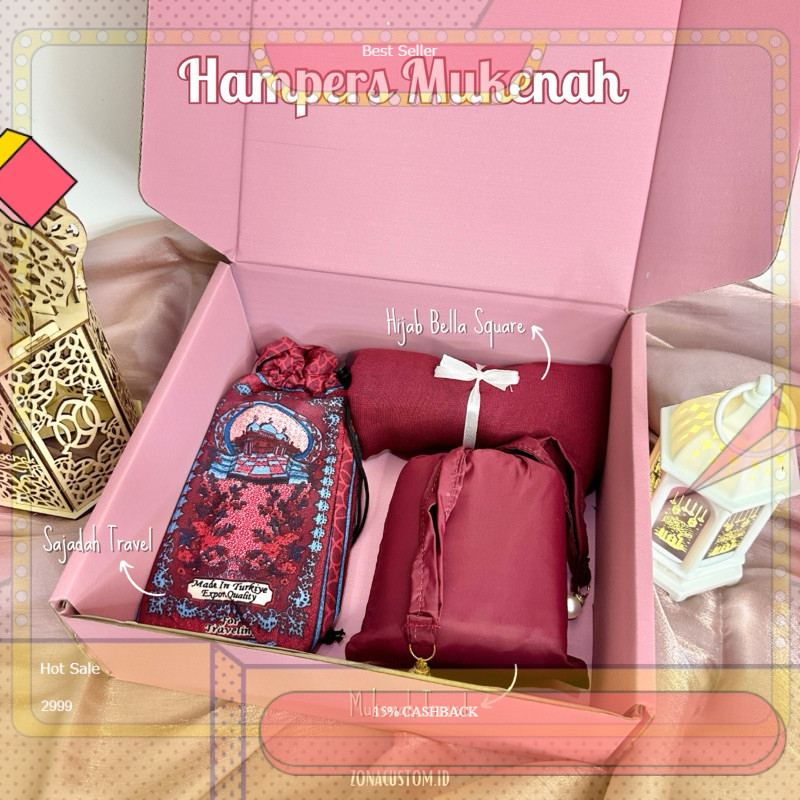 ZONACUSTOM - Hampers Mukenah Sajadah Hijab Hari Raya Idul Fitri Paket Mukena dan Sajadah Traveling H