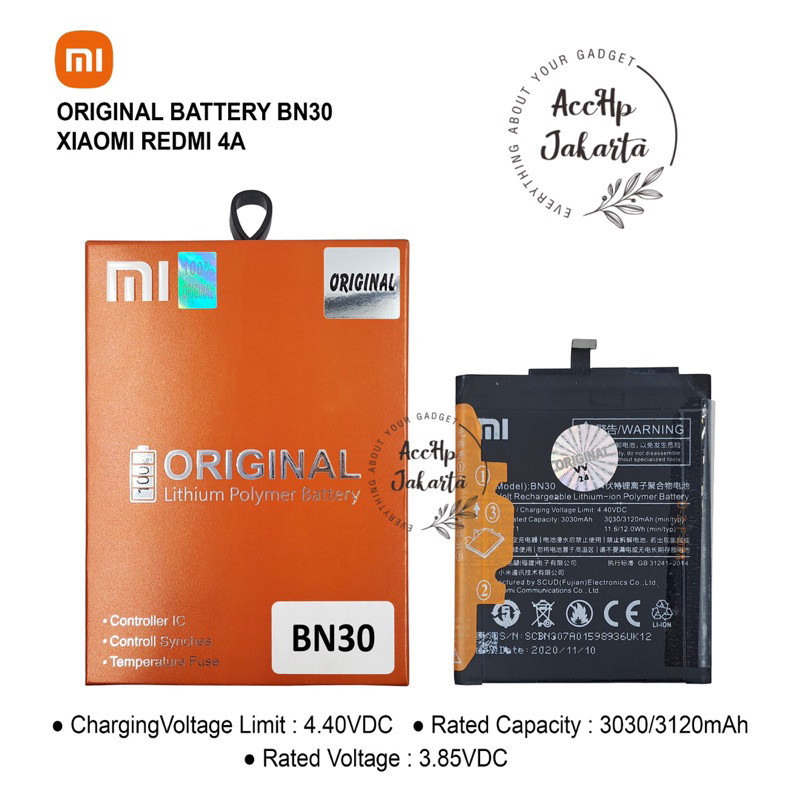 Baterai Batre Xiaomi Redmi 4a BN 30 - BN30 Batre Xiaomi Redmi 4a Original  Battery 100% Distributor