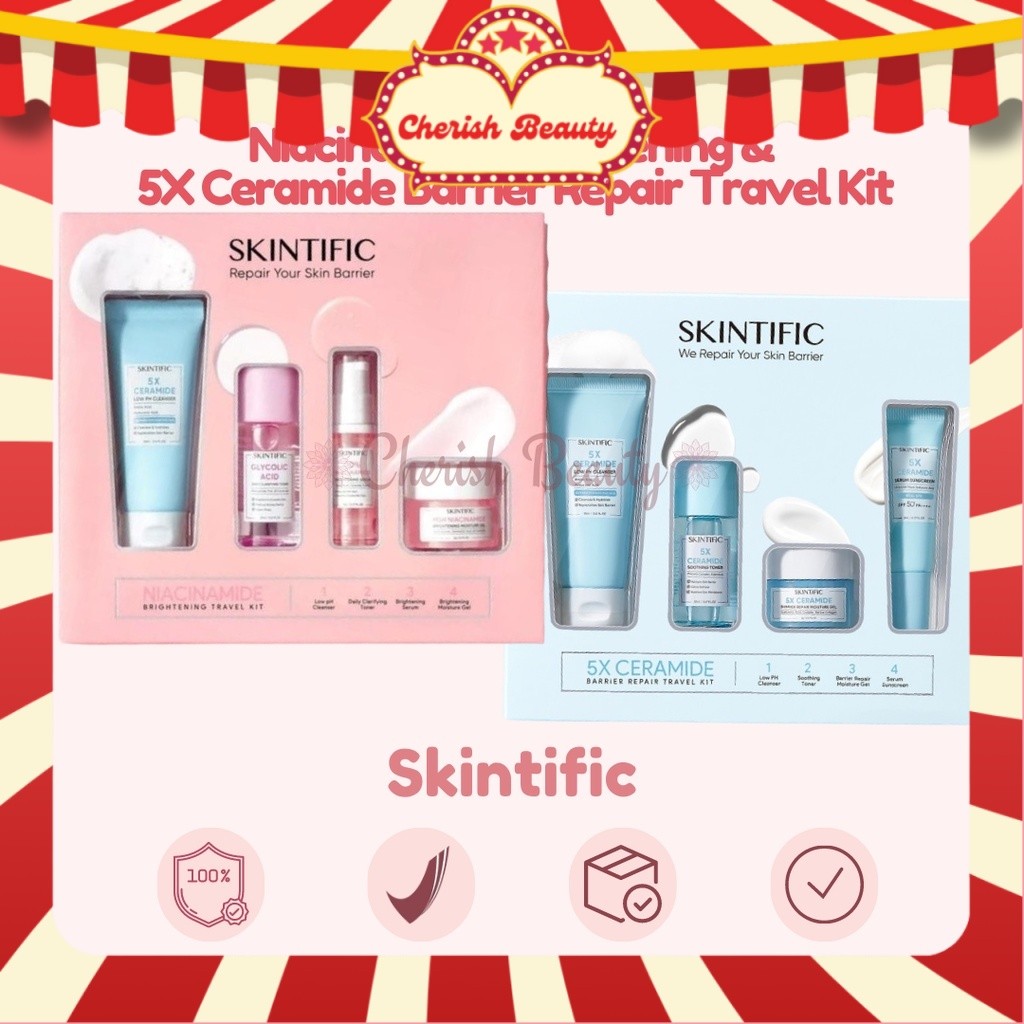 SKINTIFIC 5X Ceramide Travel Kit Skincare Paket Moisturizer + Cleanser + Soothing toner + Serum Suns
