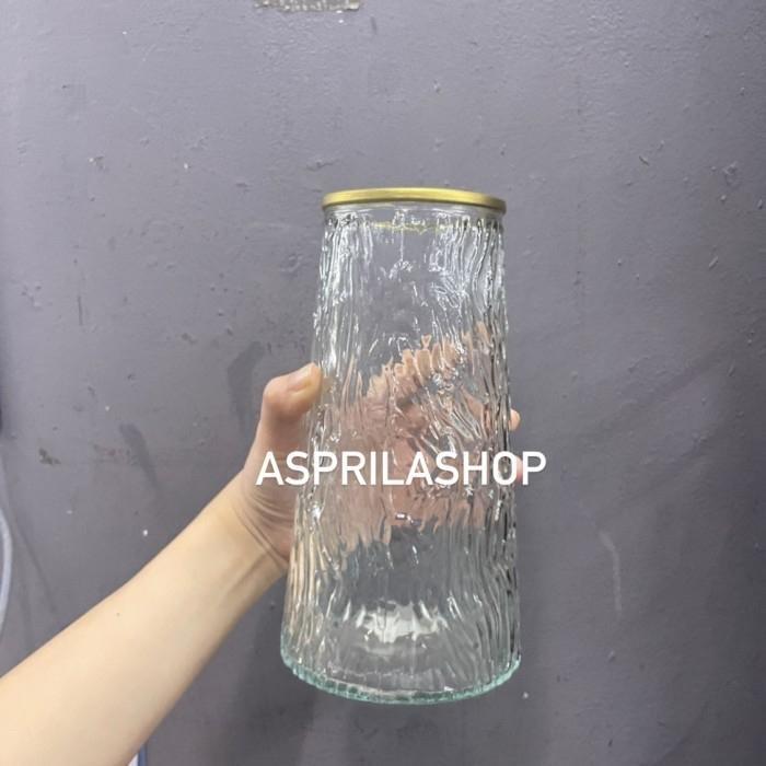 Vas bunga kaca diameter 7cm 9cm tinggi 20cm vas bunga list gold kaca