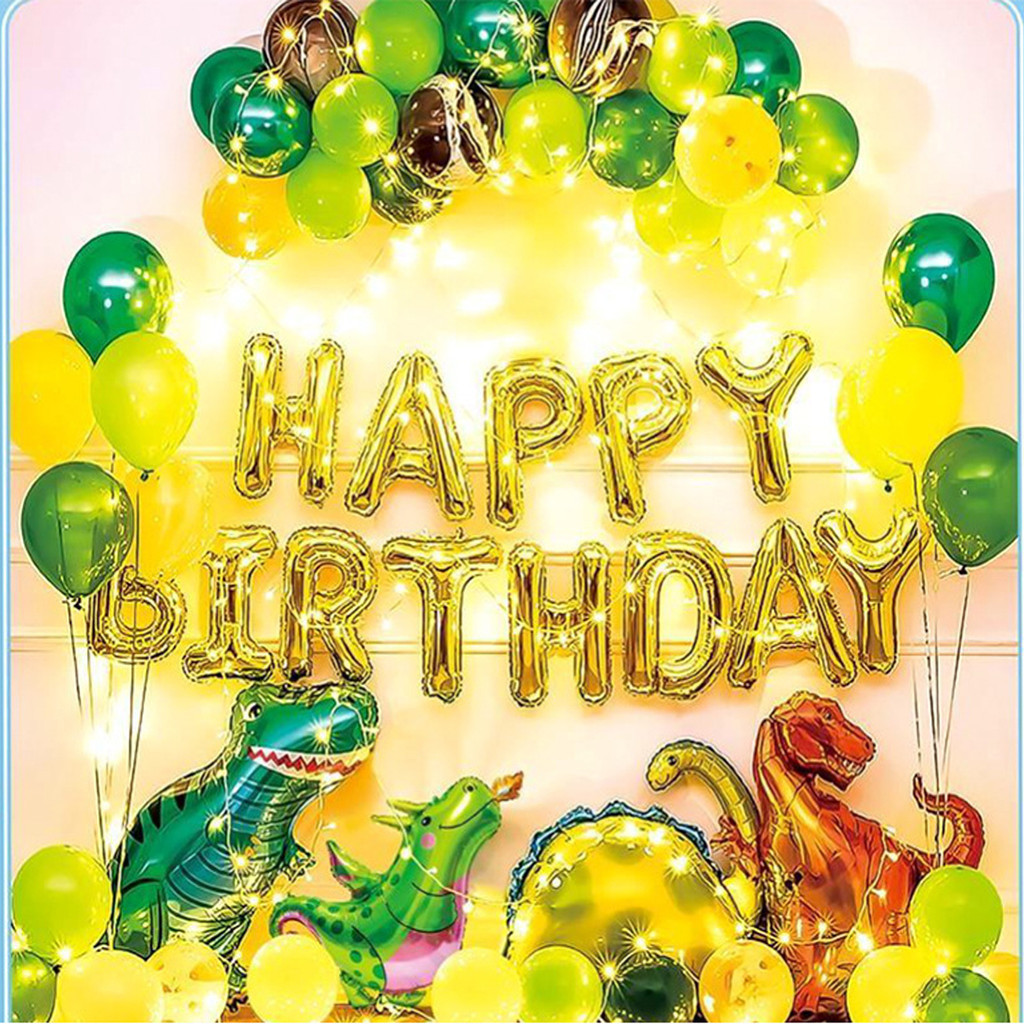 Paket Dekorasi Ulang Tahun Tema Dinosaurus Anak | Set Balon Birthday Party Dino Jungle Backdrop Leng