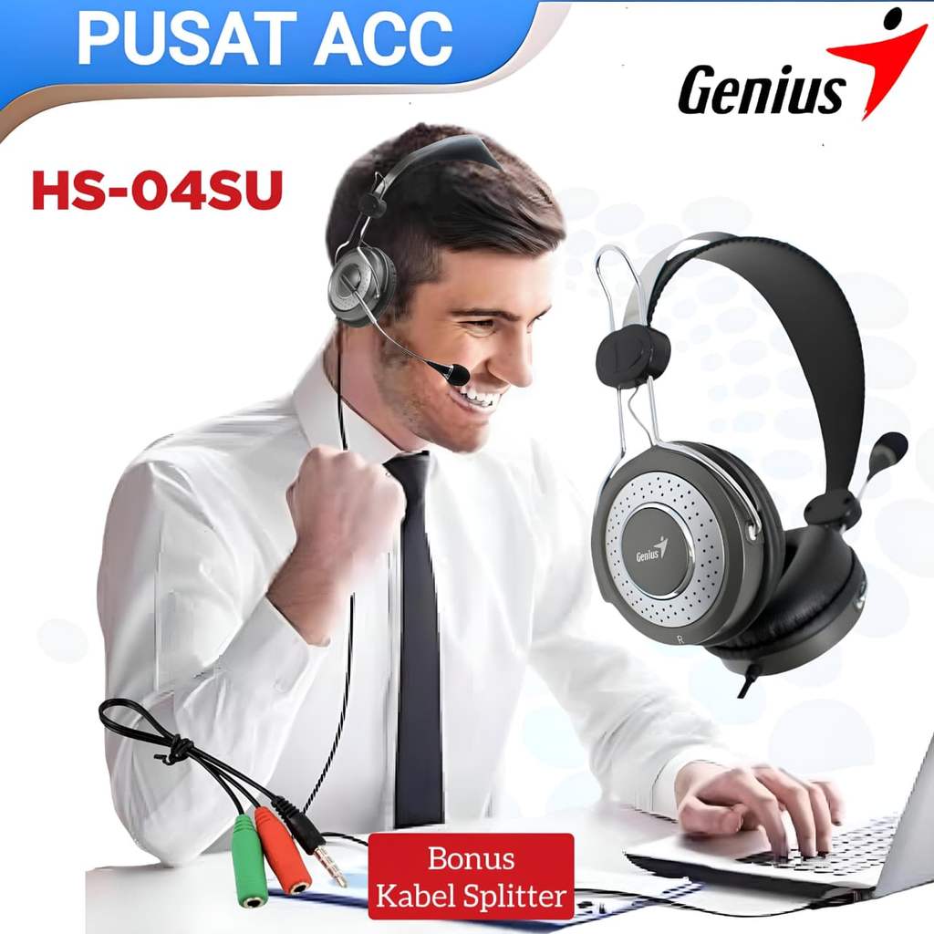 Headphone Gaming GENIUS HS04SU Headset Earphone With Noise Cancellation Microphone Quality 3.5mm