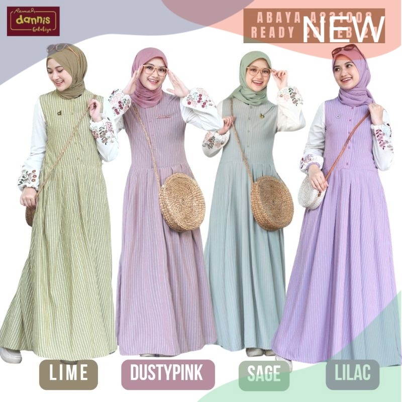 Abaya Dannis Terbaru A231008 Gamis Dewasa Dress Katun Bordir Pakaian Perempuan Fashion Muslimah Baju