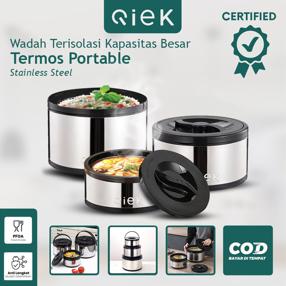 Qiek  Tempat Makan Stainless Termos Makanan Tahan Panas Wadah Saji Lauk & Sayur Kedap Udara