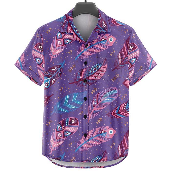 GOKS Baju Kemeja Motif Cowok Cewek Bali Pantai Surfing Hawai 504 BULU UNGU - Dewasa S