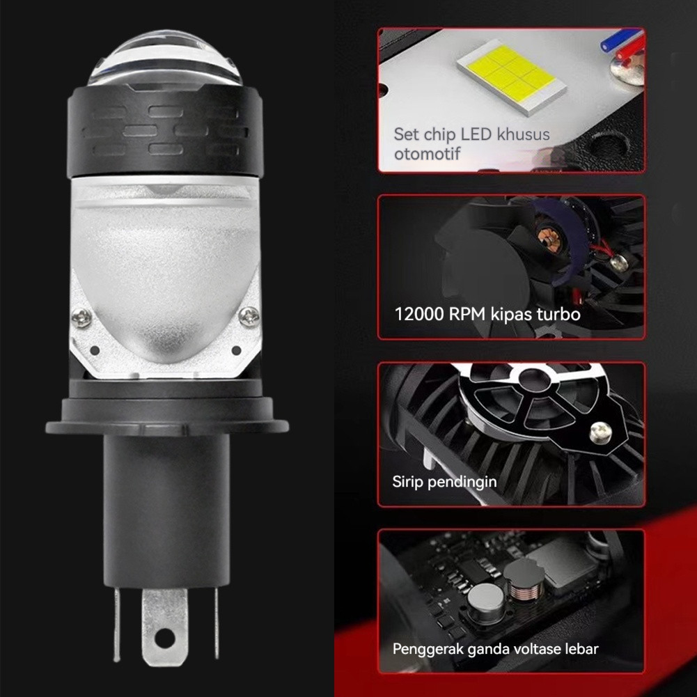 Lampu LED Utama H4 dengan Kipas Pendingin Aluminium dan Lensa Proyektor untuk Kendaraan