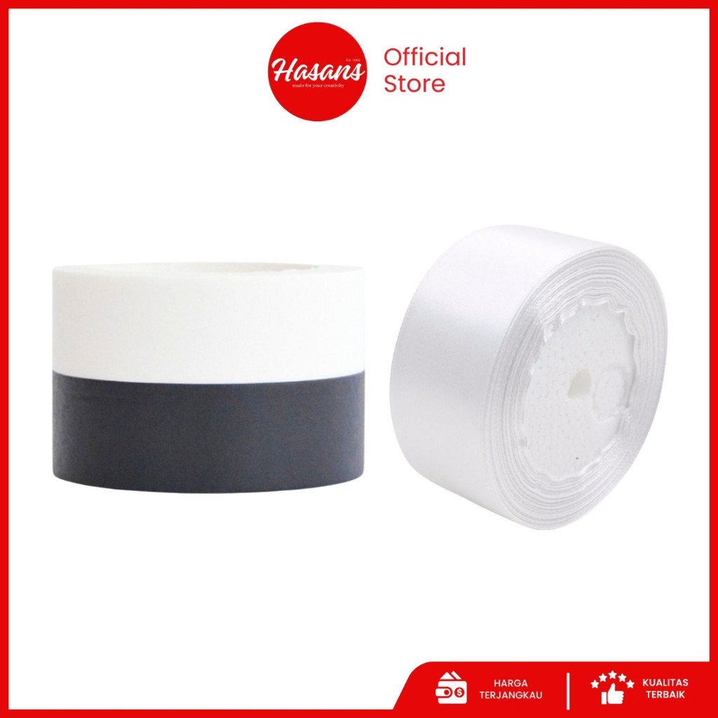 [1 Roll] Pita Satin Polos Putih Hitam 2 Inch / Pita Kain Putih Hitam 5 Cm / Pita Kado Hadiah / Pita 