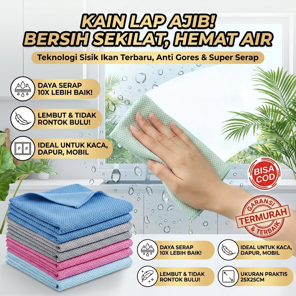 Tanpa Bekas Air  Kain Lap Serbaguna Untuk Kaca, Dapur, Dan Meja Lap Kaca/Lap Dapur/Lap Serbaguna/Kai