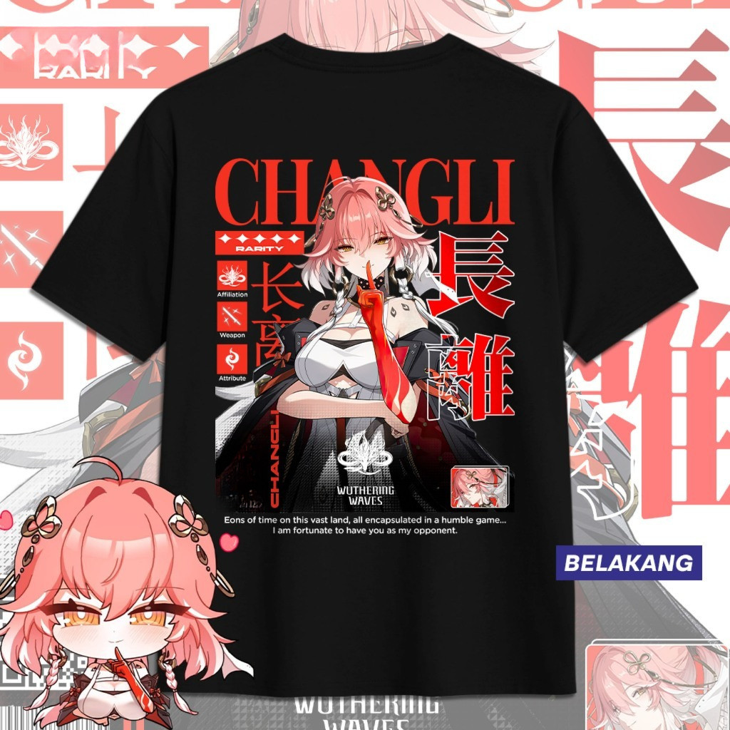 KAOS CHANGLI WUTHERING WAVES CHANGLI WUWA DB Kaos Anime Game Unisex Pria Wanita Atasan