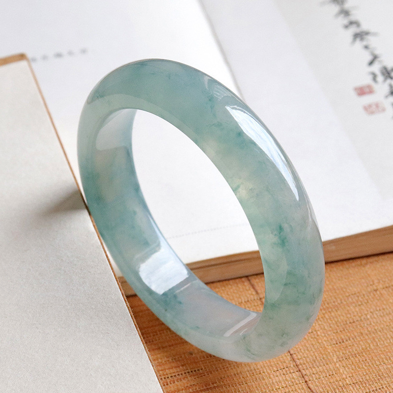 Gelang giok Myanmar gelang giok es dengan motif bunga gelang giok transparan ukuran standar motif bu