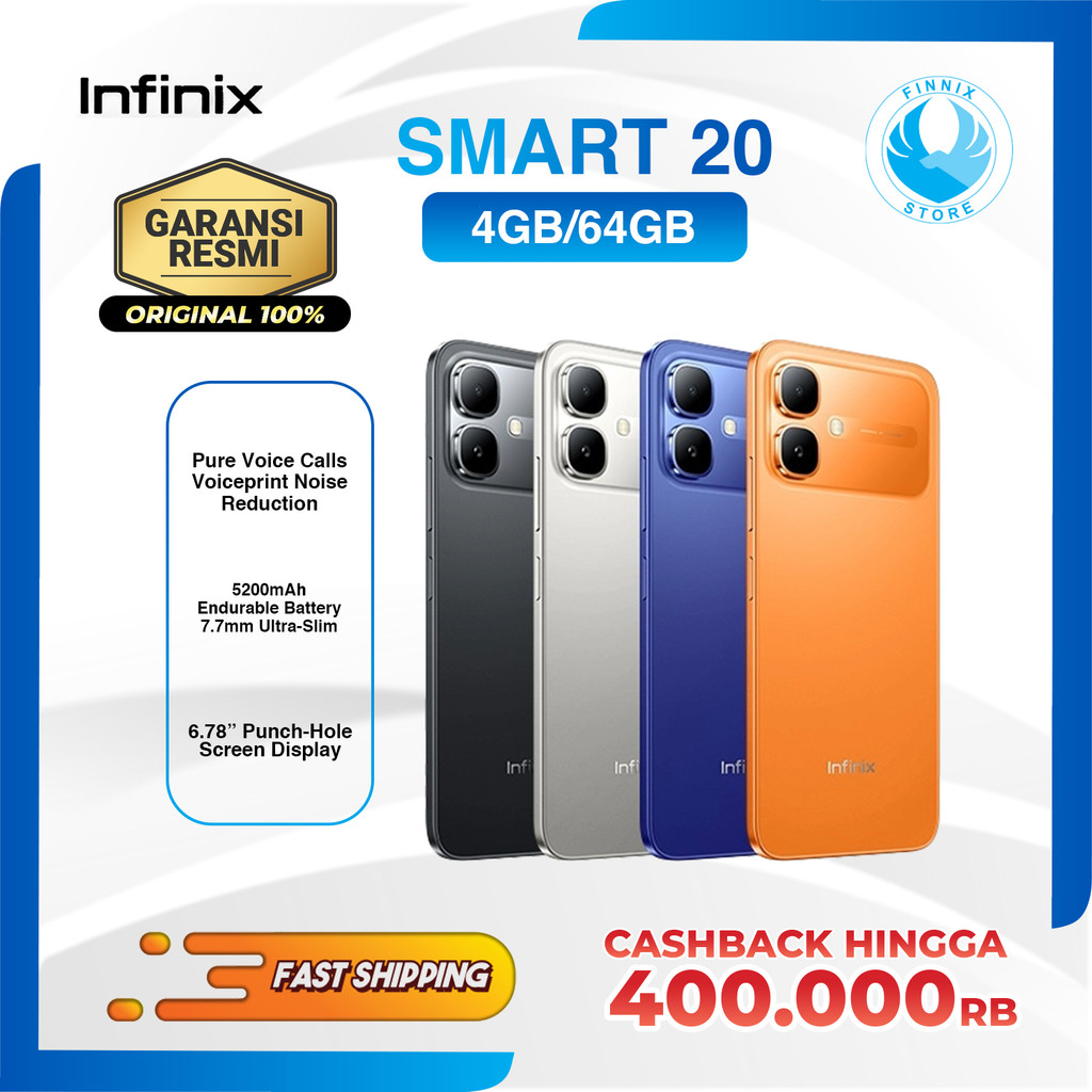 Infinix Smart 20 4/64GB - Up to 8GB Extended RAM - Garansi Resmi - Baterai Besar - 5200 mAh - IP64
