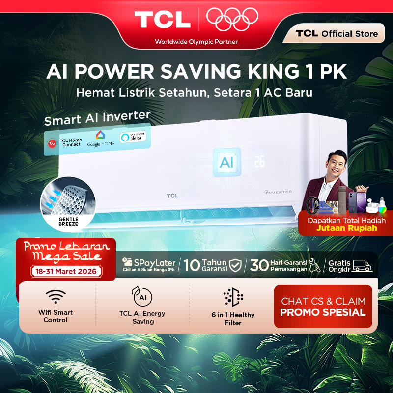 TCL AC AI Inverter Pro Wi-Fi 1 PK - Power Saving - Smart Home Control - Gentle Cool - Healthy Filter