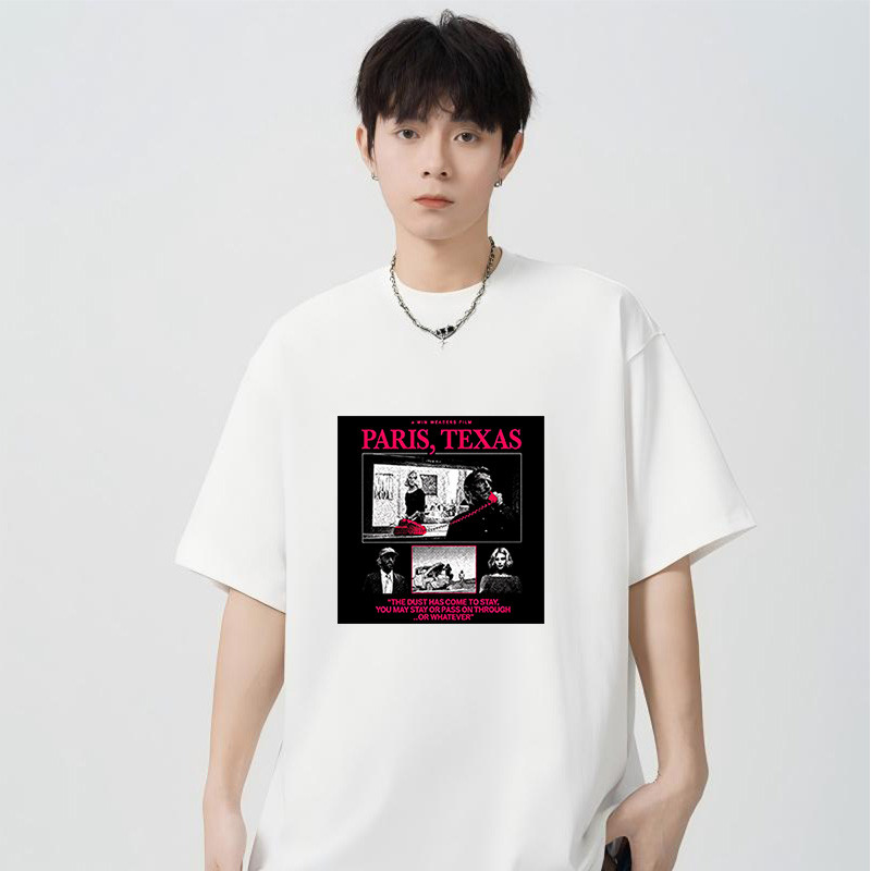 tshirt for men cotton black white Paris, Texas A Dusty Journey