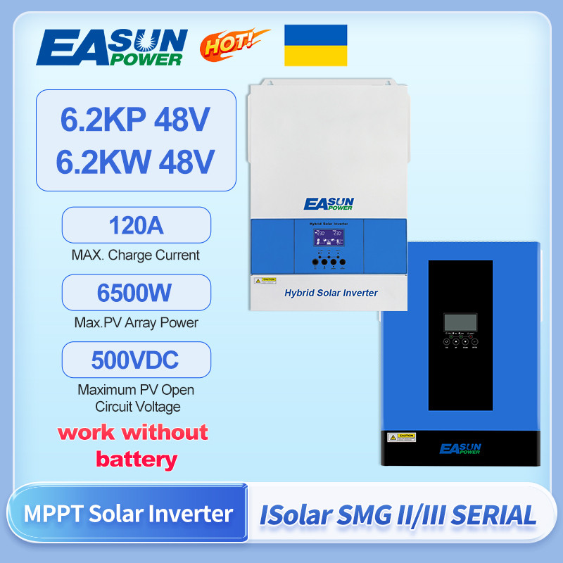 Inverter Surya Hibrida EASUN 48V 6200W 7000VA 220VAC On Grid Gelombang Sinus Murni 48VDC MPPT Solar 