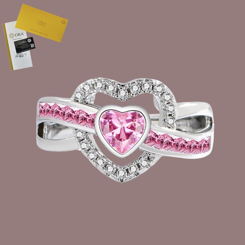 Termasuk Sertifikat GRA Cincin Terbuka Berkilau Moissanite Bentuk Hati Warna Pink Untuk Wanita