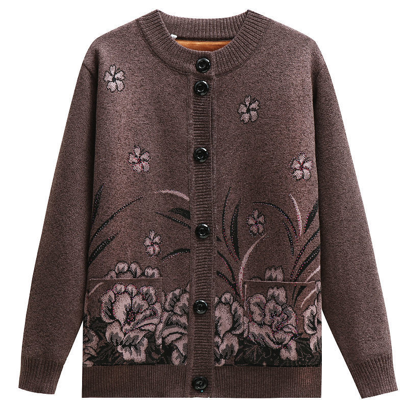 Sweater Kardigan Wanita Lansia 70 Tahun Musim Gugur Dingin Tebal Berbulu untuk Nenek