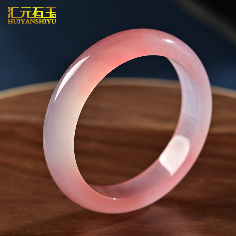 Gelang giok merah muda peach, gelang giok Gobi tipe es, gelang giok merah muda hibiscus jadeite.