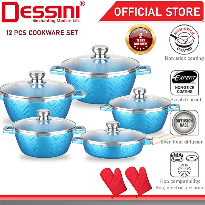 DESSINI ITALY WSB-12-S Peralatan Masak Aluminium Die-Cast Anti Lengket Panci Casserole Wajan Goreng 