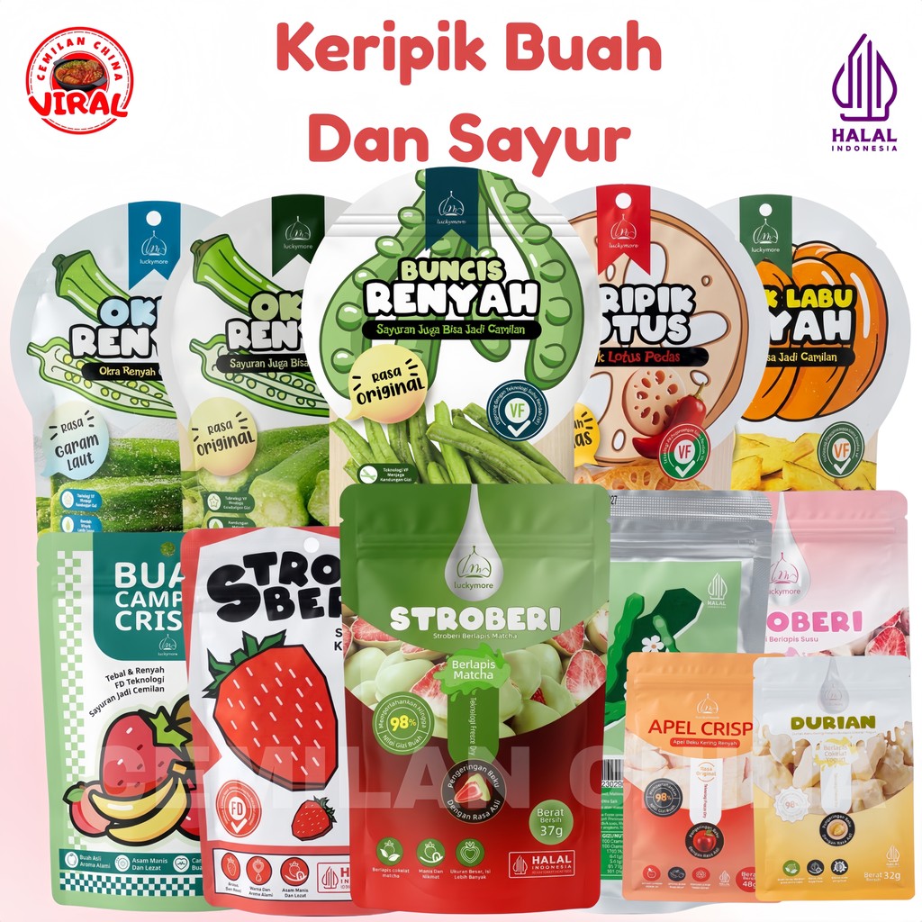 [BPOM][HALAL] luckymore/ buah kering/ snack sehat/ sayur kering/ snack/cemilan/ sayur renyah/buah ke