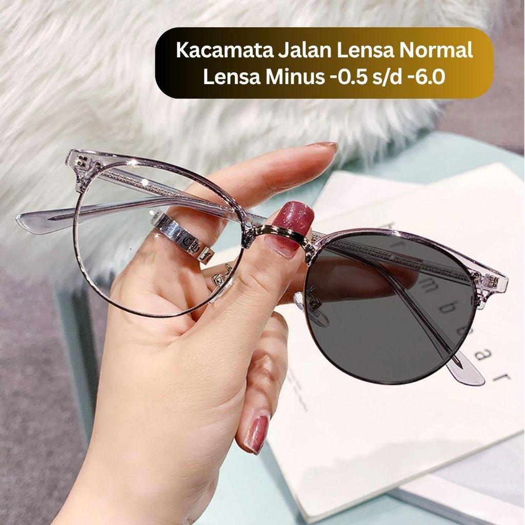 Kacamata Lensa Fotokromik + Minus -0.5 s/d -6.0 Tanpa Silinder Anti Sinar Biru Anti Radiasi Bingkai 