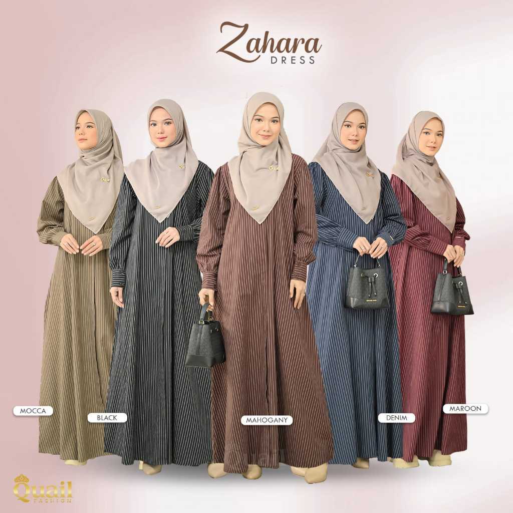 Zahara Dress Original Quail Fashion Material Premium Dyed Cotton Zahara Quail Gamis Wanita Size M-XL