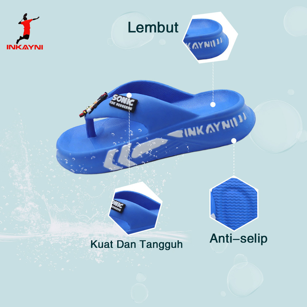 INKAYNI Motif Sonic Landak Sandal Anak Laki-laki Sandal Anak Fipper  Sandal Pria Karet Empuk Anti Sl