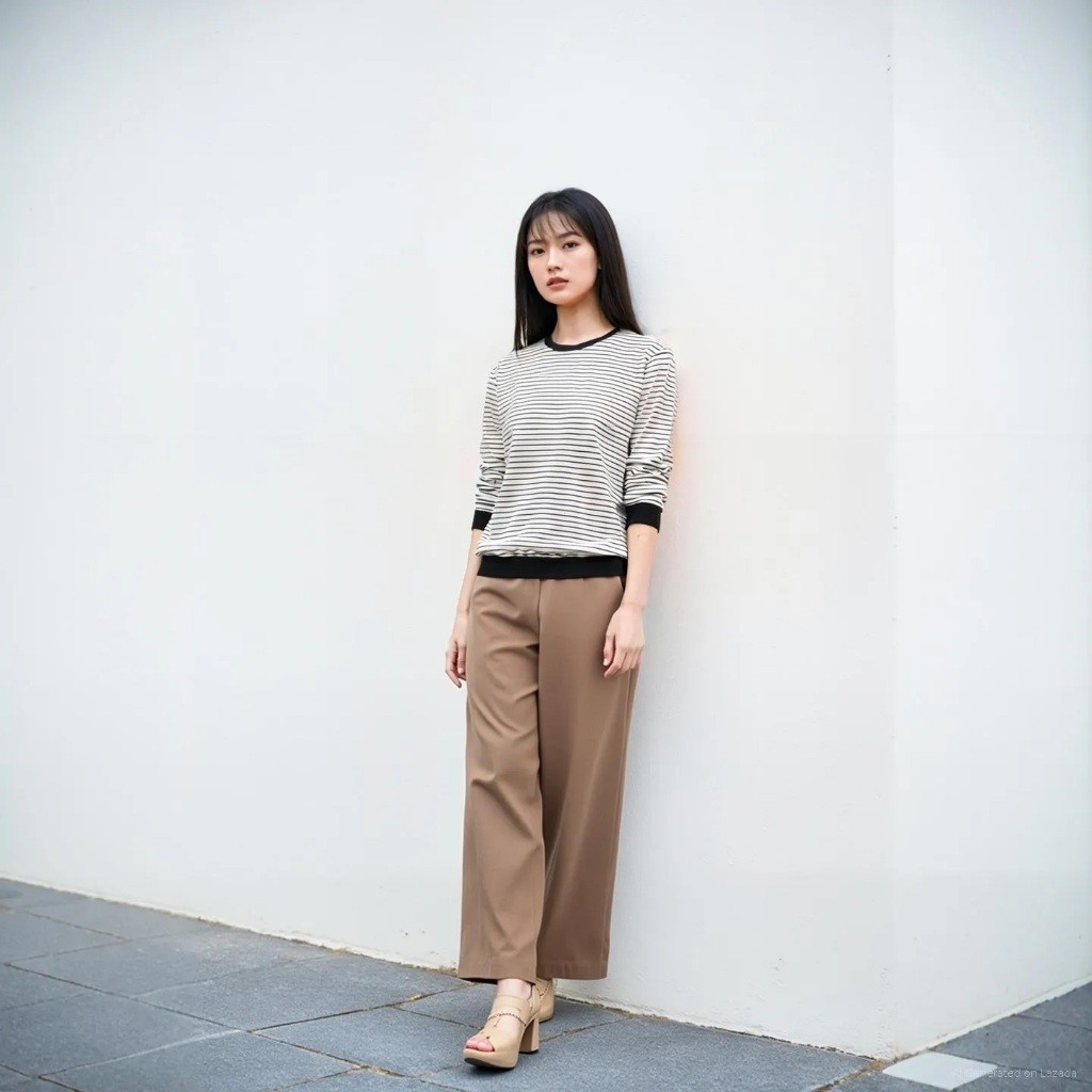 Sweater Crewneck Unisex Wanita Pria Motif Garis Casual Hitam Putih Sweatshirt Hoodie Bahan Kaos Span