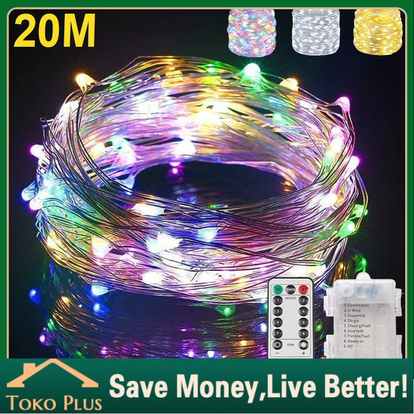 Lampu LED strip 20Meter dengan Remot tahan air Glamping Light Lamp Tenaga Batre Listrik Lampu Hias B