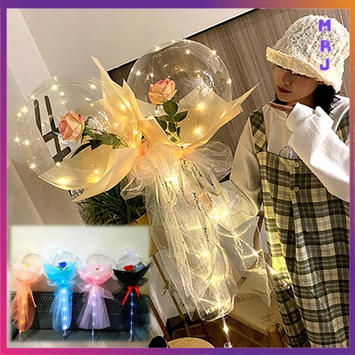 ESTENIK` (COD) Bucket Balon PVC Balon BOBO Buqquet Wisuda Buket Balon Bunga Mawar - Merah